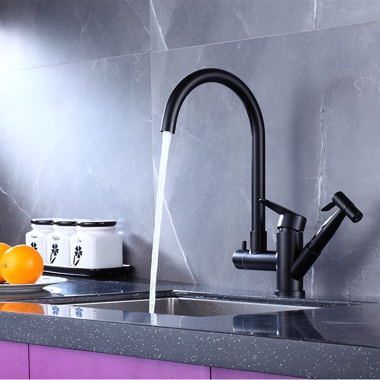 

Black Matte 304 Stainless Steel Kitchen Pull Down Faucet with 2 Spouts