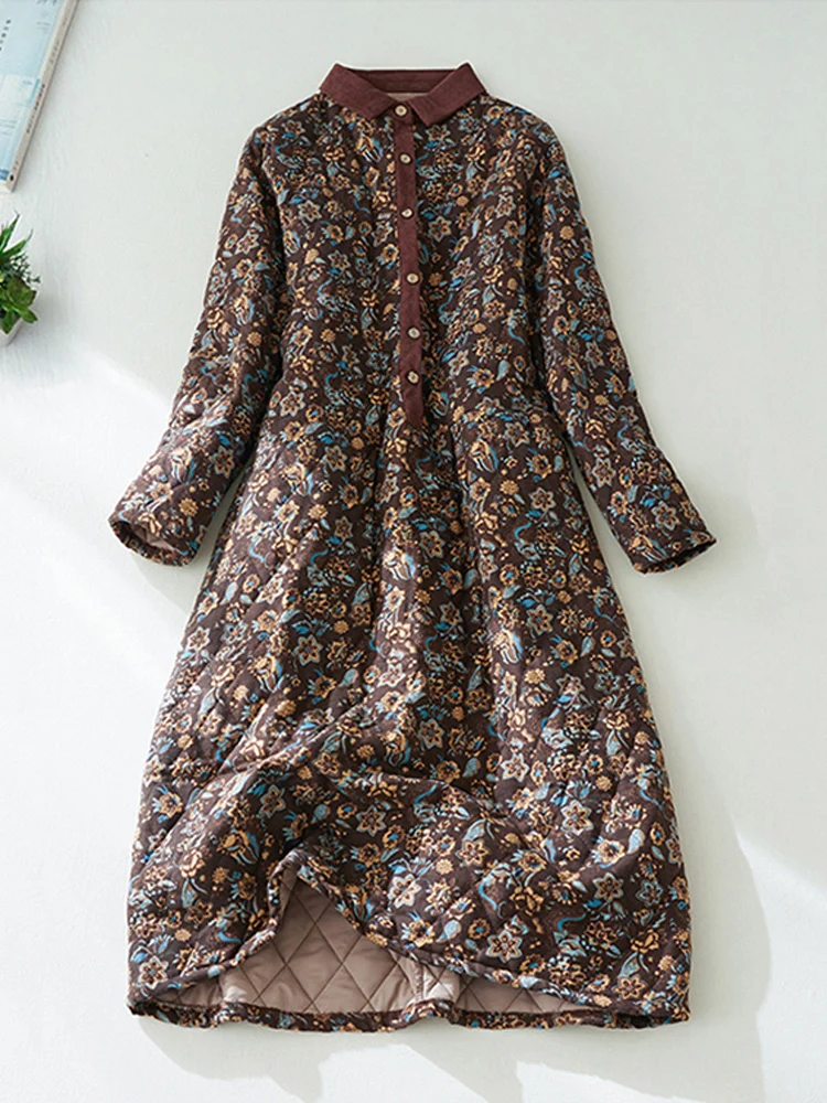 Высокое качество женские зимние платья в японском стиле новинка 2024 стеганые