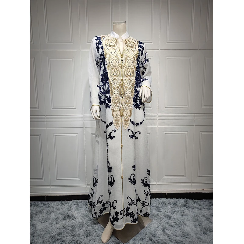 Middle East Womens Muslim Evening Dress Mesh Embroidered Decal Robe Elegante Femme Abaya Dubai Vestidos Largos Moroccan Kaftan