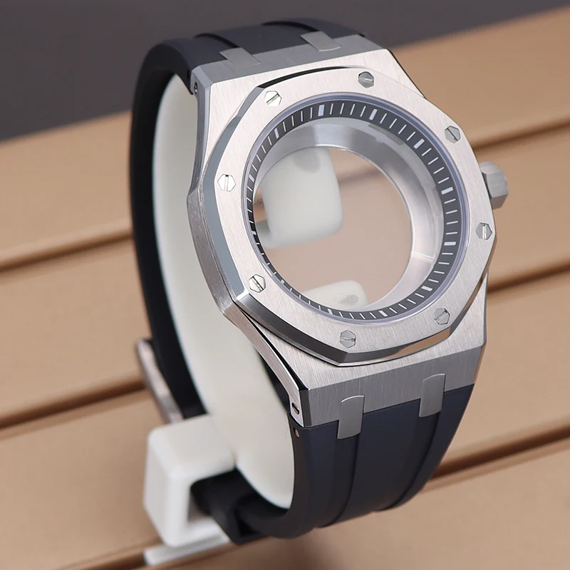 41mm Watch Cases Rubber Watchband Parts For Seiko nh34 nh35 nh36 nh38 Movement 28.5mm Dial Waterproof Sapphire Crystal Glass Mod