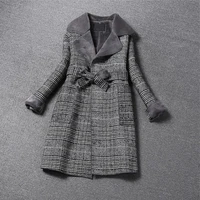 womens mid length woolen coat in autumn and winter plus velvet thickening over the knee houndstooth plaid 2022 fashion coat