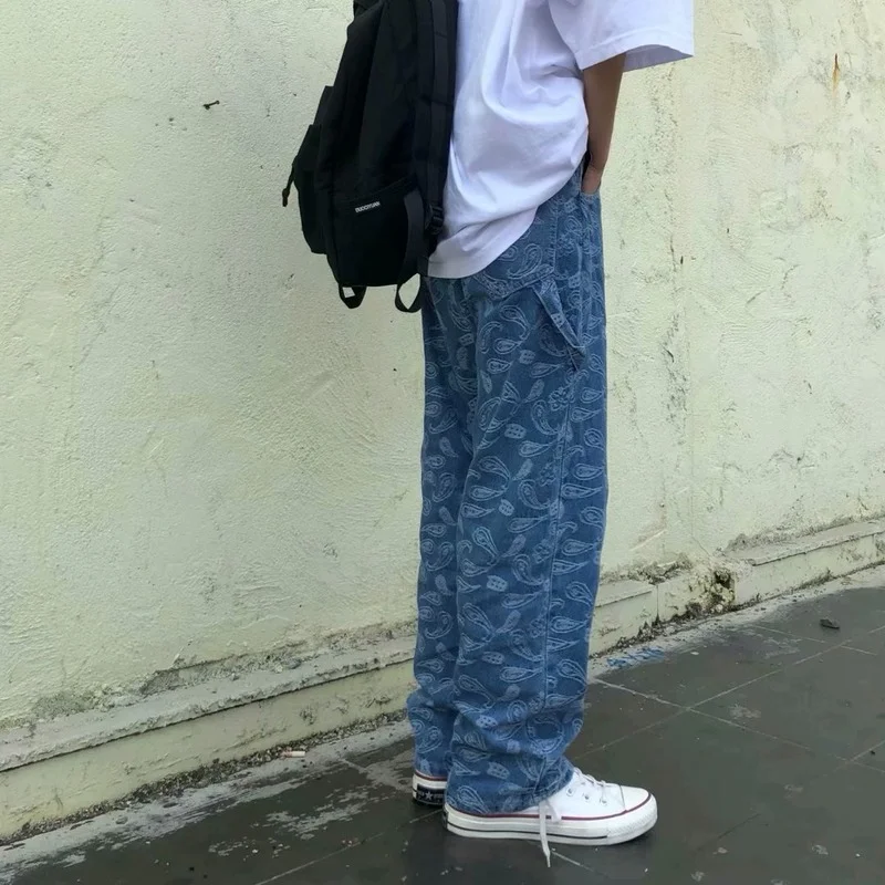 Women Fashion New Street Hip Hop Embroidery Jeans Loose Straight Leg Retro Men and Women Jeans Punk Loose Jeans Hip Hop Jeans