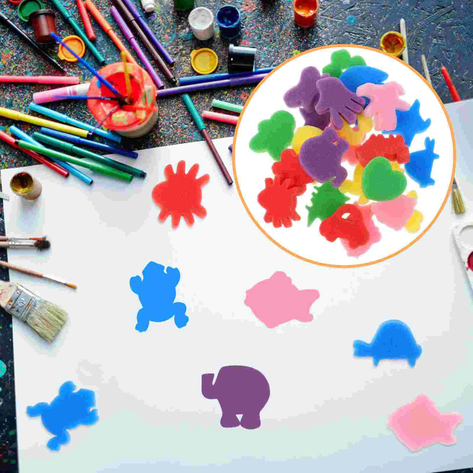 

48 Pcs Sponge Brush Mini Stamps Doodle Painting Cartoon Children Kits Preschool Kids Tools