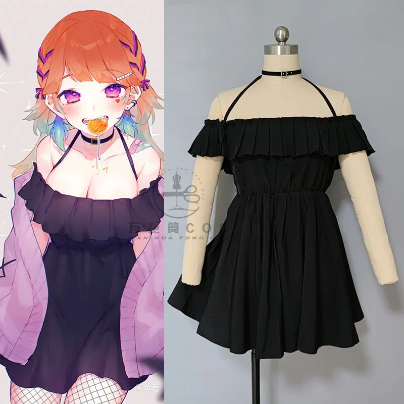 

COSLEE [S-XXL] Vtuber Hololive EN Takanashi Kiara Косплей Костюм Черное платье униформа Женская одежда для Хэллоуина на заказ