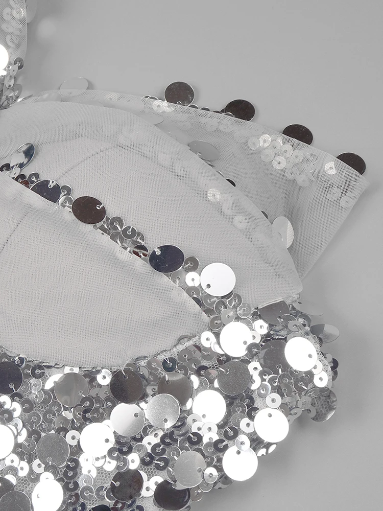 VC Роскошное серебряное платье с блестками без бретелек оборками и Мини-женское