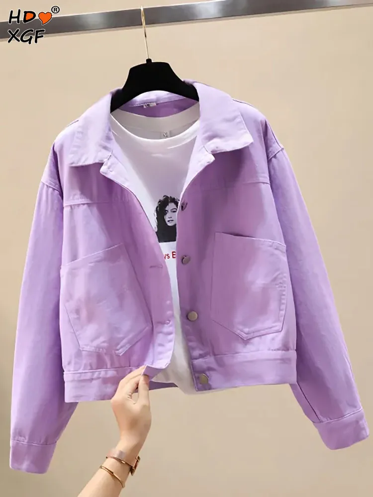 

Vintage Multiple Colors Denim Jackets For Women Spring Autumn Lapel Single Breasted Outwear Loose Jacket Top Harajuku Streetwear