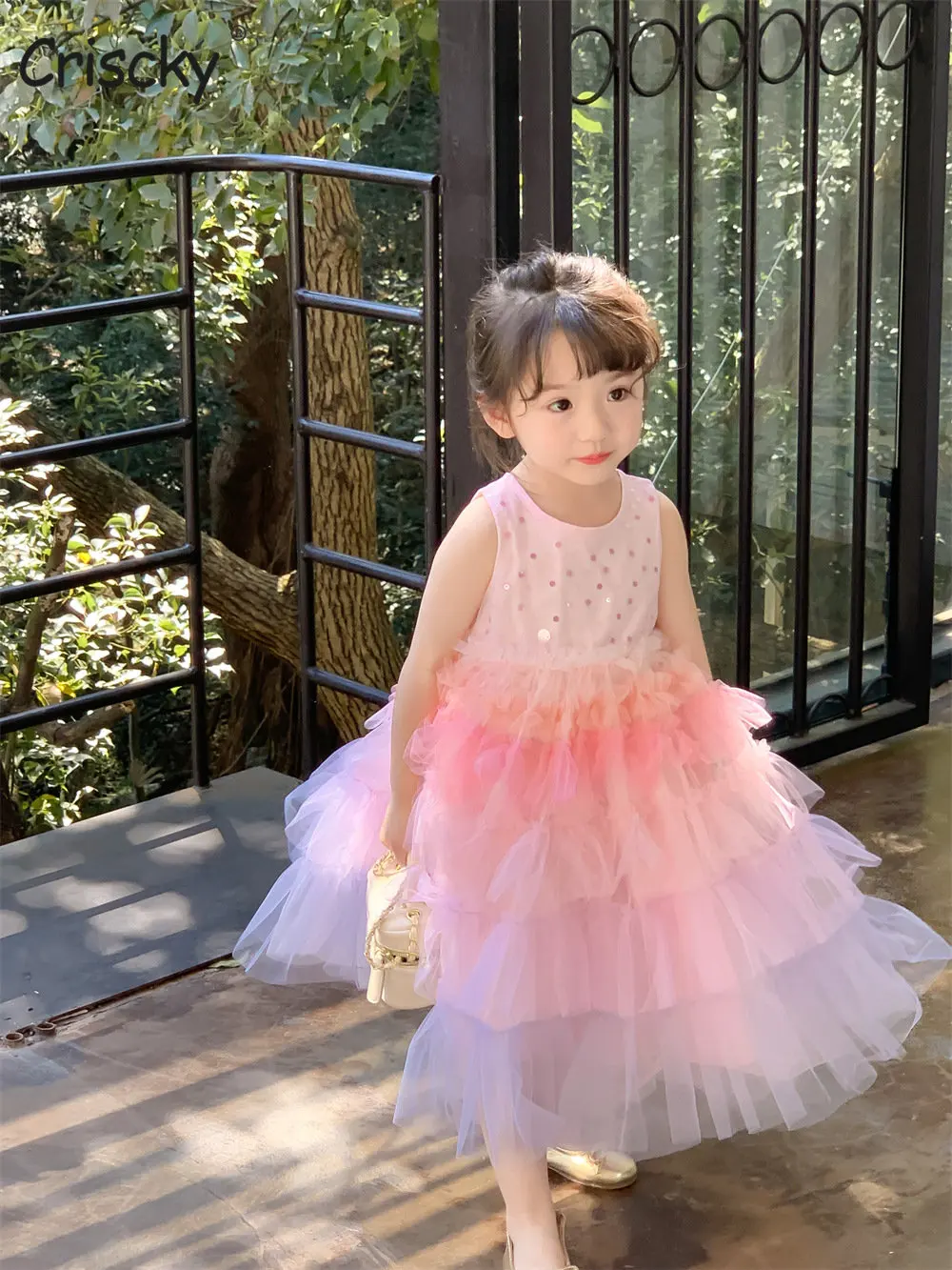 

Новое платье для девочек, летние сетчатые Многослойные Детские платья без рукавов, детская одежда для малышей, Детские платья для девочек, о...