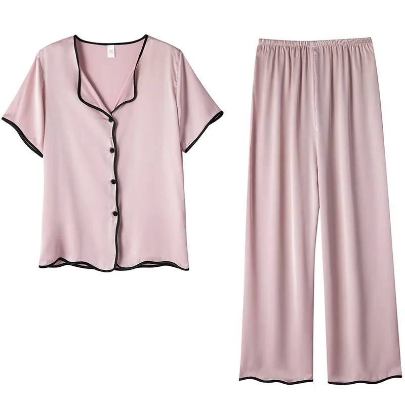 Ice silk pajamas women's short-sleeved fashion casual simple loose suit silk two-piece home clothes