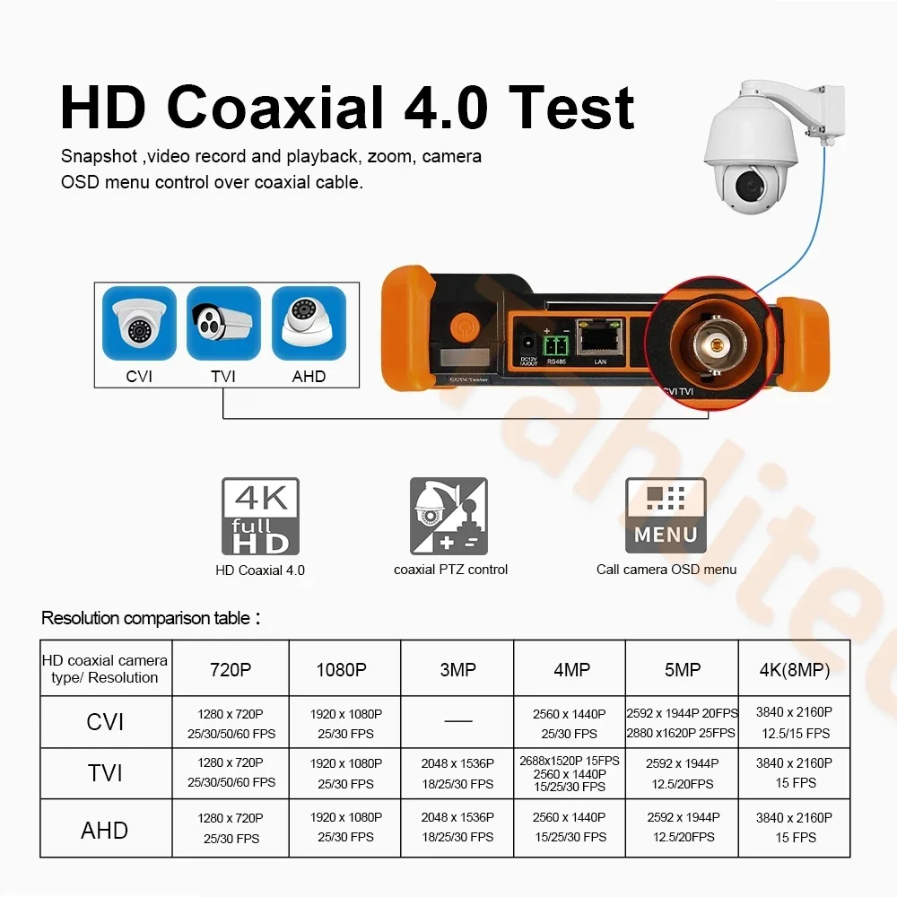 8K Портативный тестер IP-камеры видеонаблюдения 8MP AHD CVI TVI Аналоговый Тестер кабеля