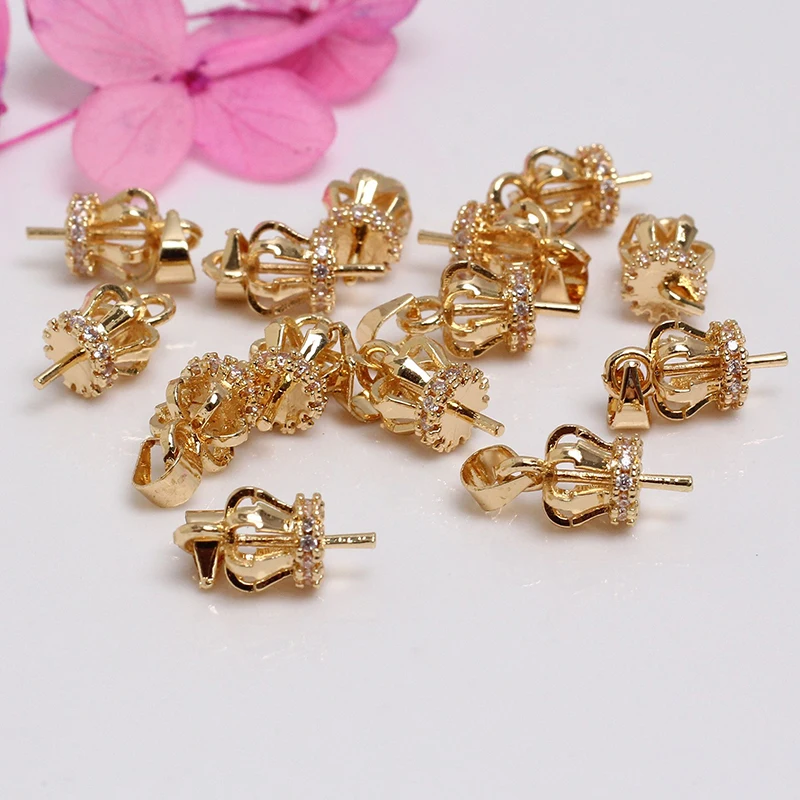 

4pcs/lot 14K Gold Plated Brass Zircon Crown Pendant Connector Beads Cap For DIY Necklace Jewelry Making Findings Supplies