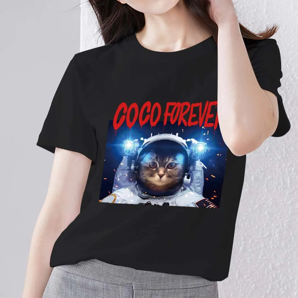

2023 New Women's Summer Fashion Casual Cartoon Astronaut Print T-shirt Short Sleeve Round Neck Top Street T-shirt Clothing