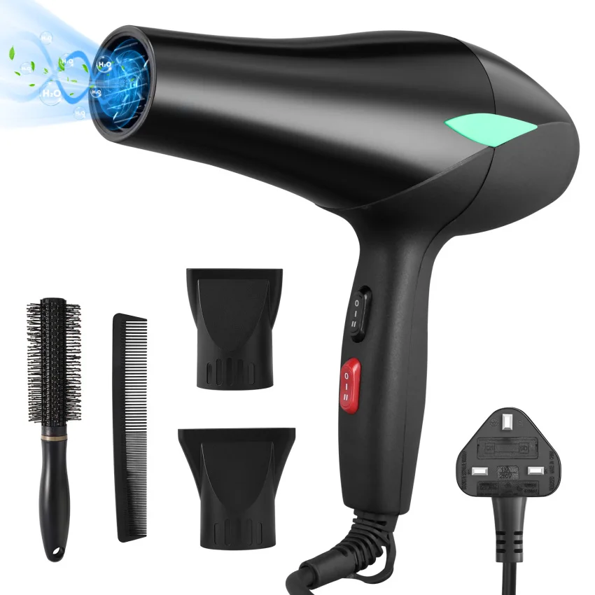 

Black Professional Hair Dryer 2400W AC Motor Fast Drying Salon Ionic Hairdryer with 2 Speed, 3 Heat Setting, Concentrator Comb