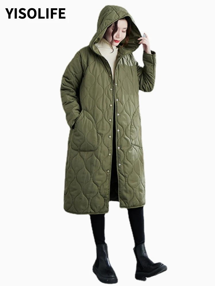 New Women's Fall & Winter Clothing Hooded Thin Korean Fashion Parka Quilted Jacket Loose Long Simple Bubble Coat Puffer Jackets