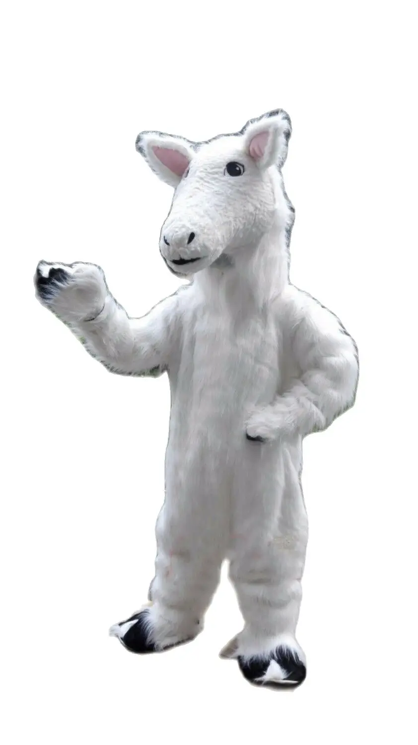 Furry White Horse Mascot Costume Long Fur Fursuit Party Cosplay Clothing Fancy Dress Carnival Animal Halloween Xmas Parade Suits