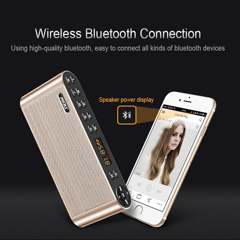 

Bluetooth-Compatible FM Speaker Wireless Handsfree Pocket Audio U Disk Speakers Subwoofer HiFi LED Display With Mic for Home