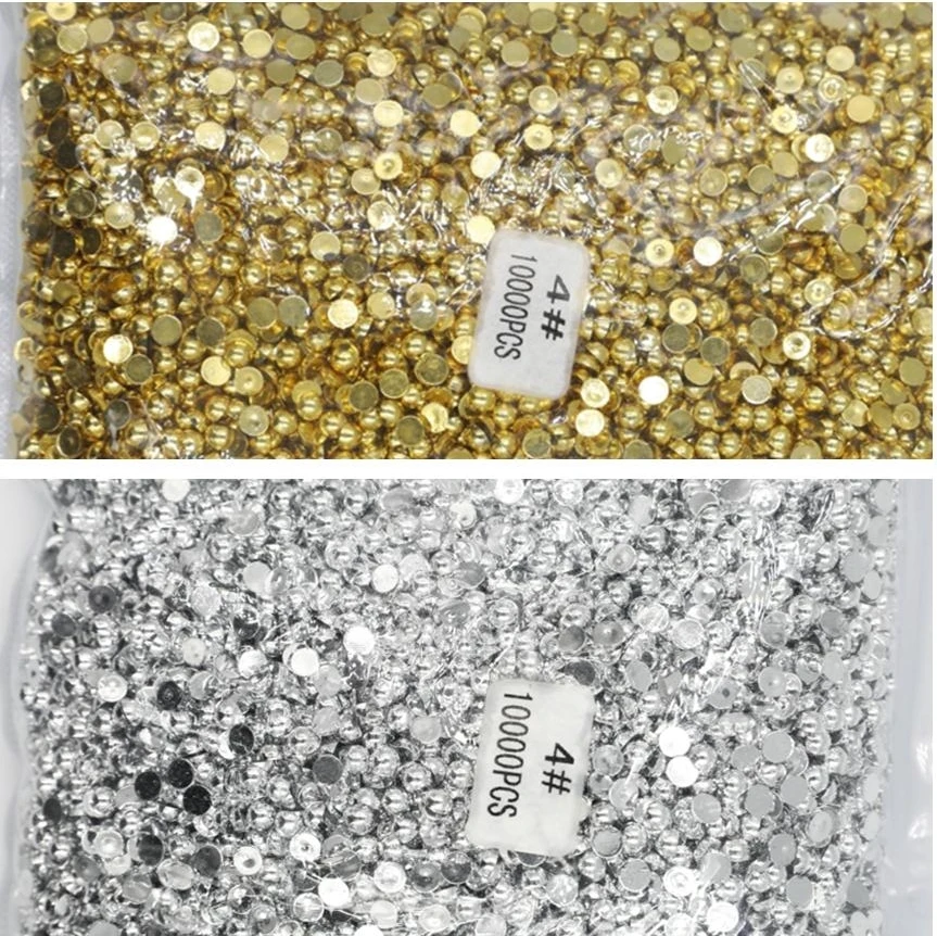 

Bulk Package 2-12mm Jelly Gold Hematite Flat back ABS round Half Pearl beads, imitation plastic half pearl beads