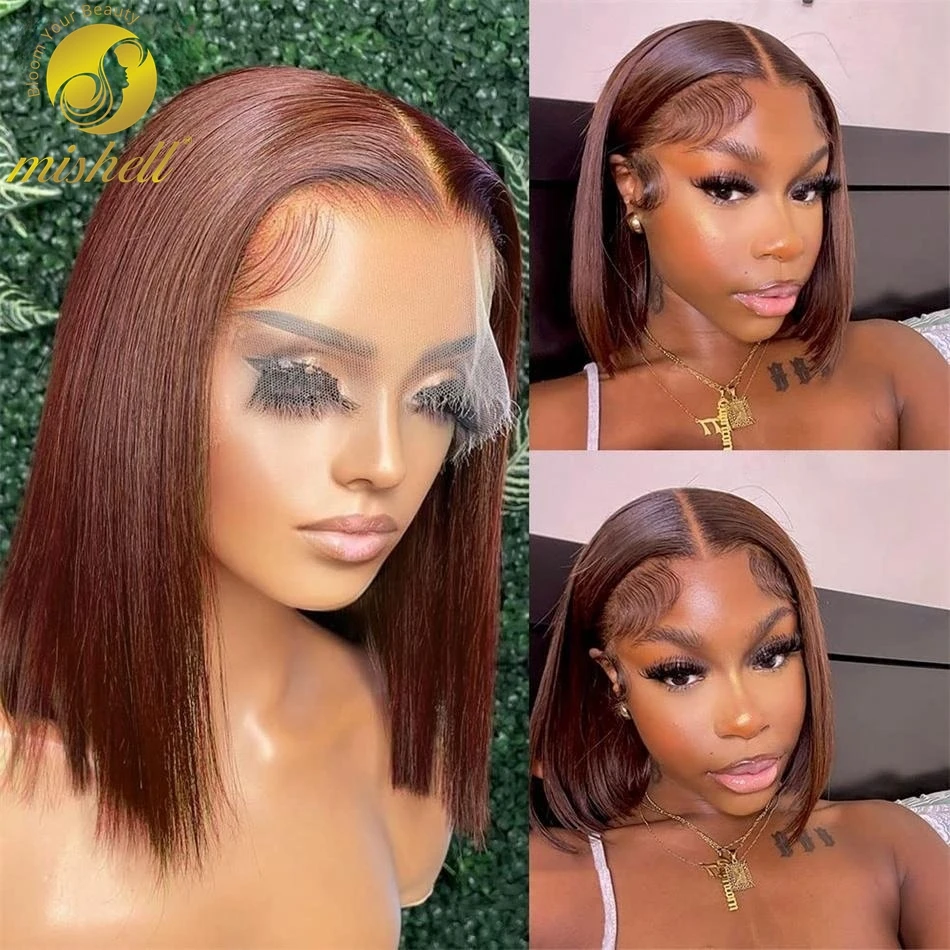 4# Chocolate Brown Straight Bob Wig 13x4 Lace Frontal Brazilian Hair Wigs For Women Lace Wig Pre Plucked Short Natural Bob Wig
