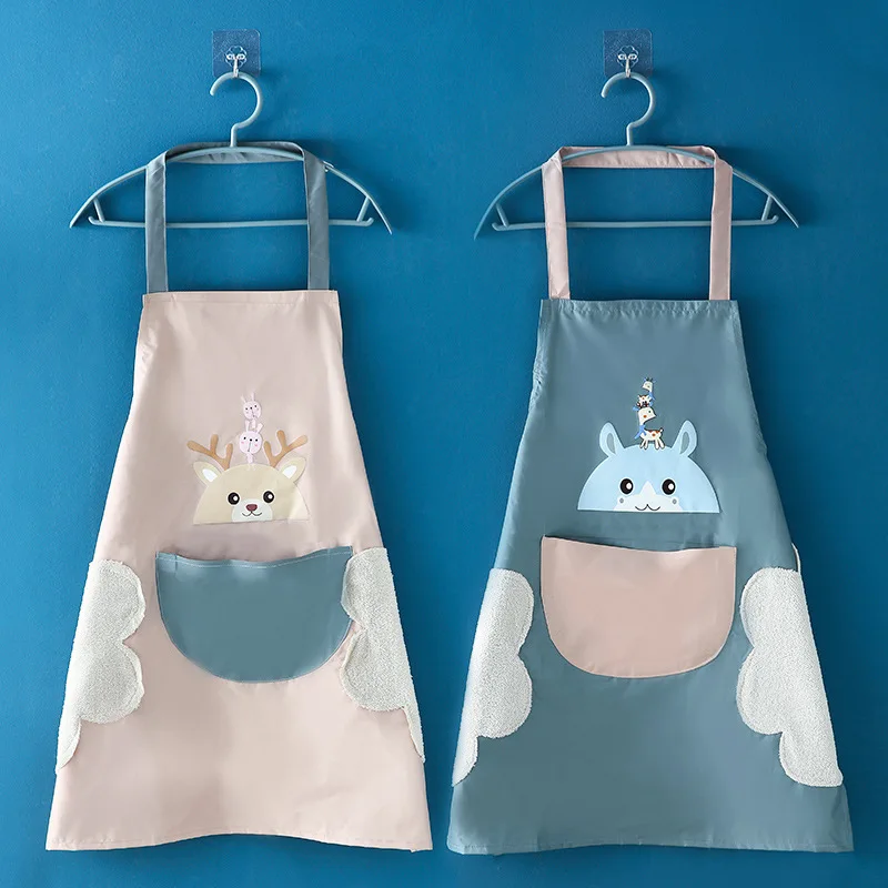 

Мультяшный домашний кухонный фартук для ручной вытирания, фартук из водонепроницаемого полиэстера с сердцем и любовью, нагрудники для взро...