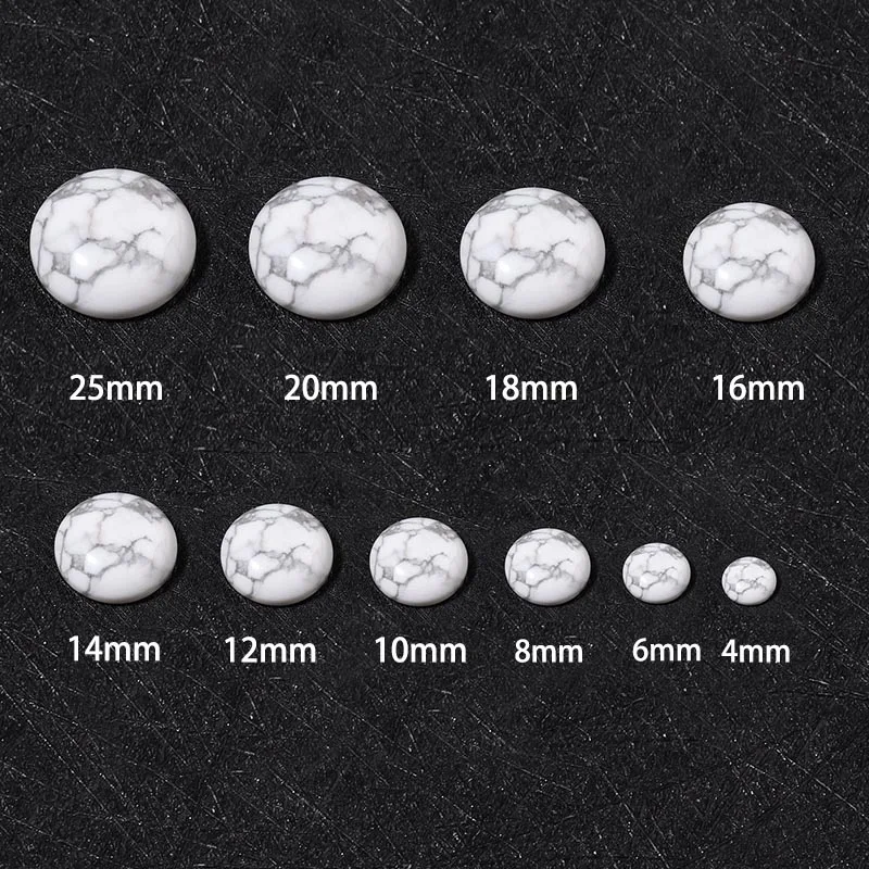 5-10pcs/lot White Howlite Stone Half Round Flat Back Dome Cabochon Bead Findings for DIY Jewelry Making Rings Bracelets Material - купить по