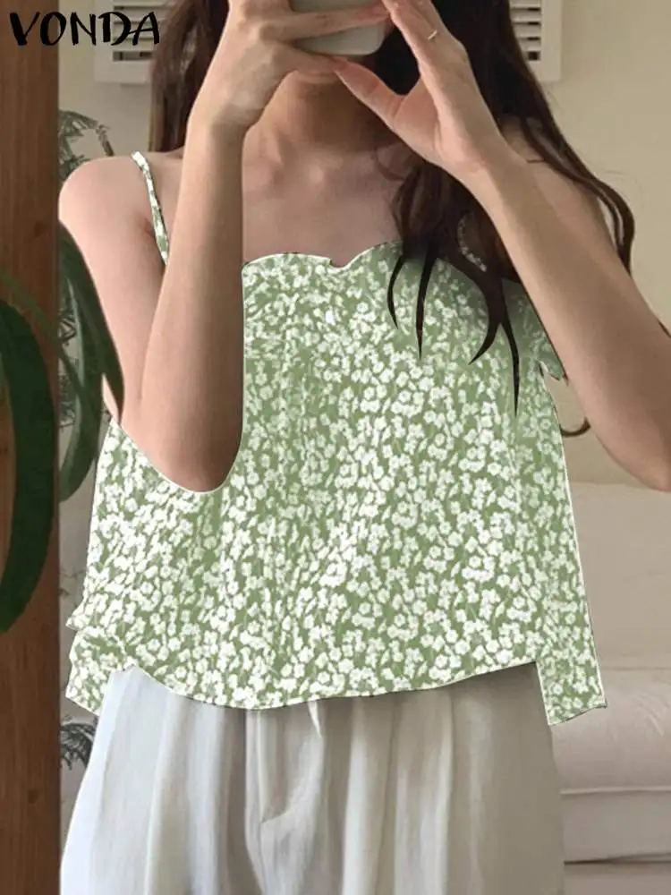 

Fashion Blouse Women Sexy Sleeveless Tops 2023 VONDA Summer Ruffled Shirts Square Collar Solid Color Casual Blusas Femininas