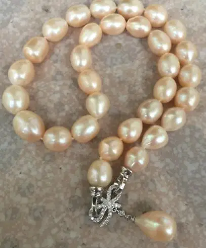 

gorgeous 13-14mm south sea baroque gold pink pearl necklace pendant 18inch