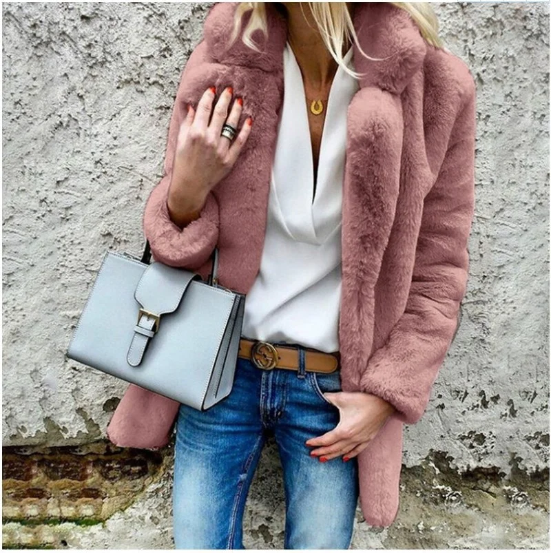 Women Luxury Long Sleeve Warm Thick Fluffy Jackets Coats Faux Fur Coat Winter Solid Fashion Loose Outerwear Female Cardigan New