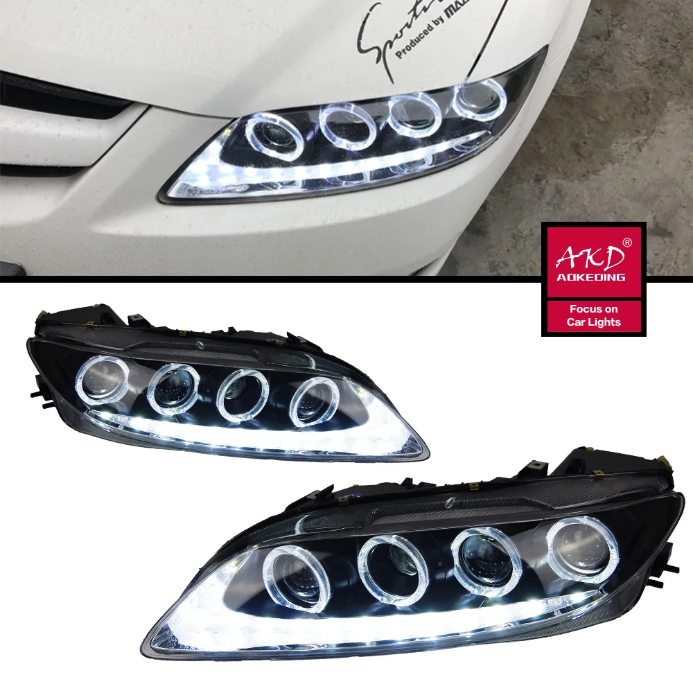 

2 PCS Auto Car Head Light Parts For Mazda 6 Mazda6 Atenza 2003-2015 Modified LED Lamps Headlights DRL Dual Projector Facelift