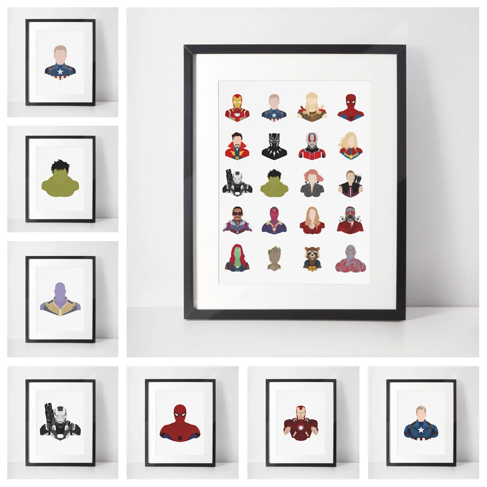 

Disney Superhero Canvas Cartoon Avenger Iron Man Spider Man Hulk Life Home Decoration Background Wall Poster Children's Gift