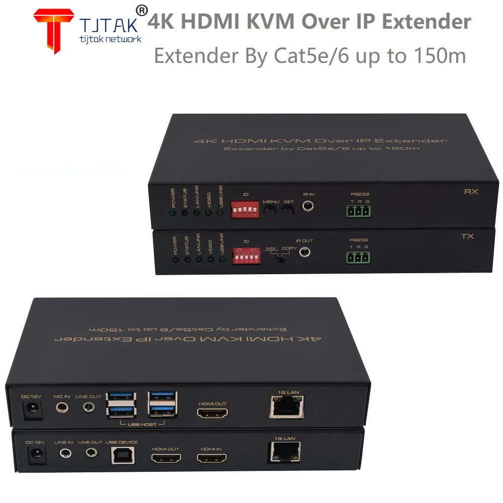 

4K KVM HDMI Extender Over IP Cat5e Cat6 One to Multi Way RS232 USB Keyboard Mouse Control HDMI Transmitter and Receiver for CCTV