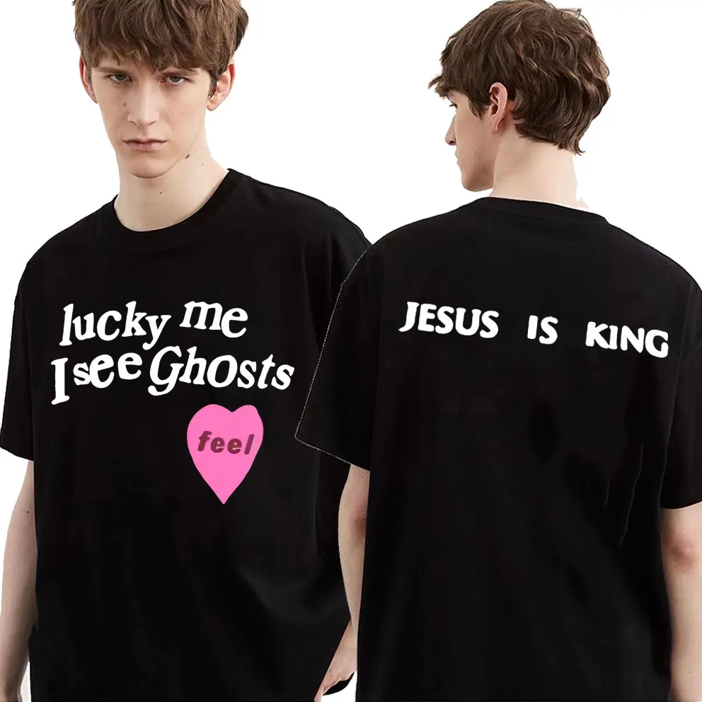 Lucky Me I See Yhosts Feel Jesus Is King Kanye West Print Tshirt Summer Men Women Hip Hop Pure Cotton T-shirts Rapper Mens Tops