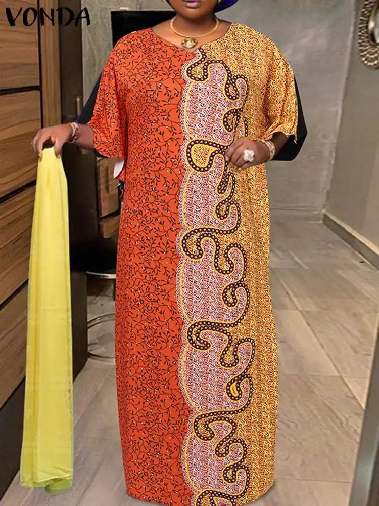 

Летнее богемное платье-макси VONDA 2023, винтажный пикантный длинный сарафан с V-образным вырезом, Расклешенным рукавом и цветочным принтом, повседневные свободные платья, платье