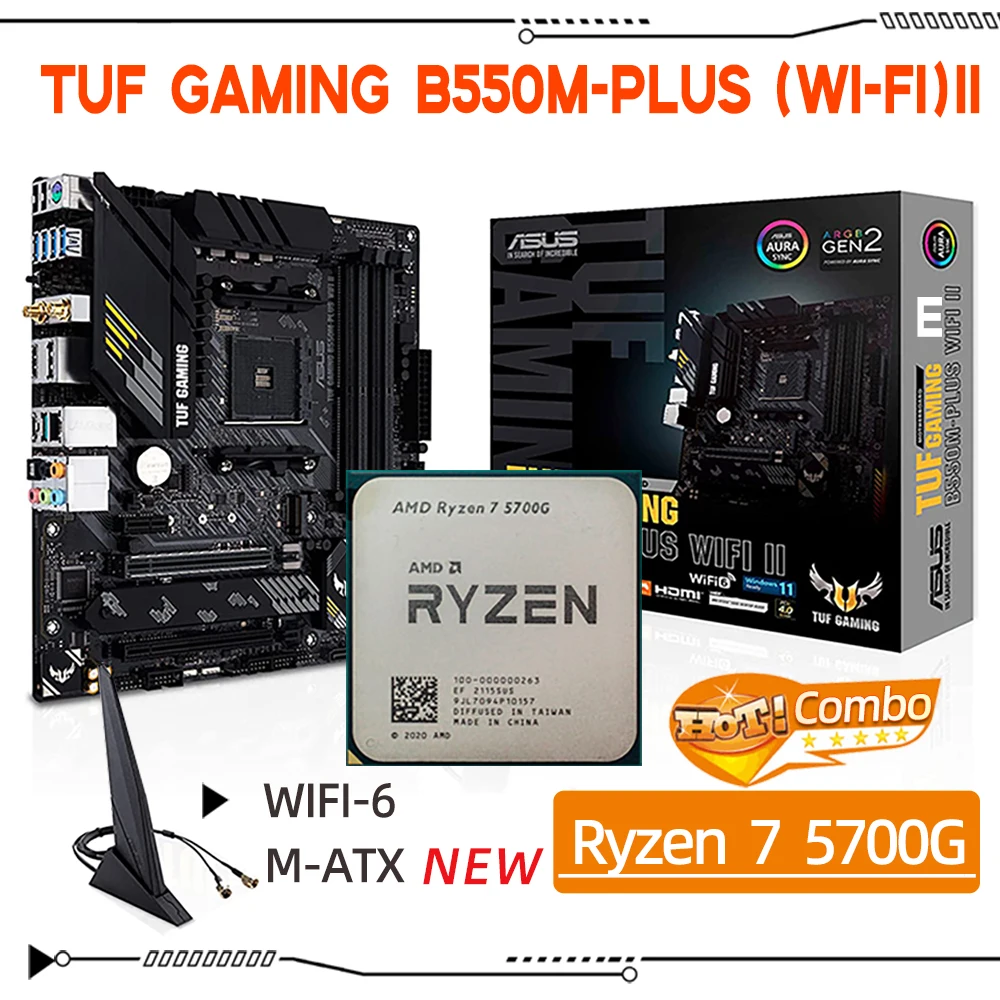 

ASUS TUF GAMING B550M-PLUS WIFI II DDR4 B550M материнская плата с разъемом AM4 Ryzen R7 5700G Новый центральный процессор AMD 128G Micro ATX PCIe4.0