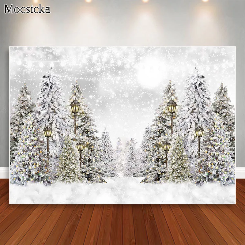 

Christmas Backdrop Winter Forest Snow Pine Trees Photography Background Xmas Bokeh Child Kids Portrait Photo Props Studio Booth