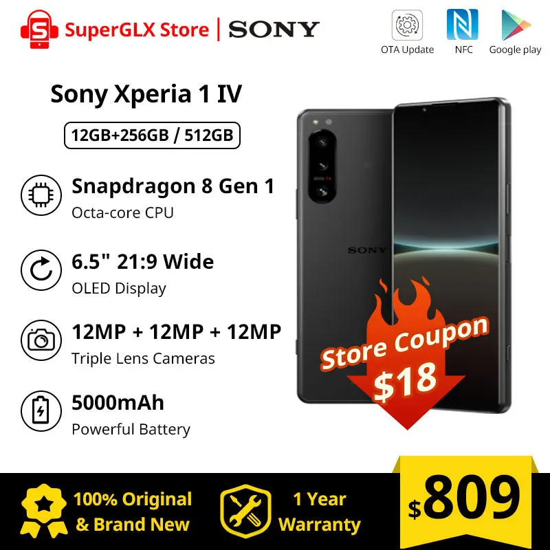 Original Sony Xperia 1 IV 5G Smartphone Snapdragon 8 Gen 1 5000mAh Battery IP65/68 water resistance 6.5