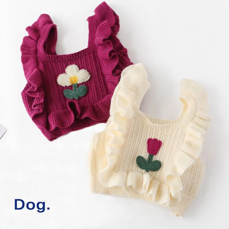 

Knitted Sweater Dress Dogs Clothing Pet Sweet Dog Clothes Small Costume French Bulldog Spring Summer White Girl Collar Perro