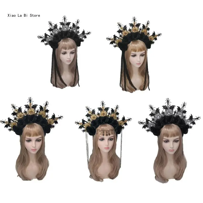 

DIY Flower Spiked Hair Hoop Vintage Pageant Hair Accessories for Baroque Wedding Headband Bridal Photo Props XXFD