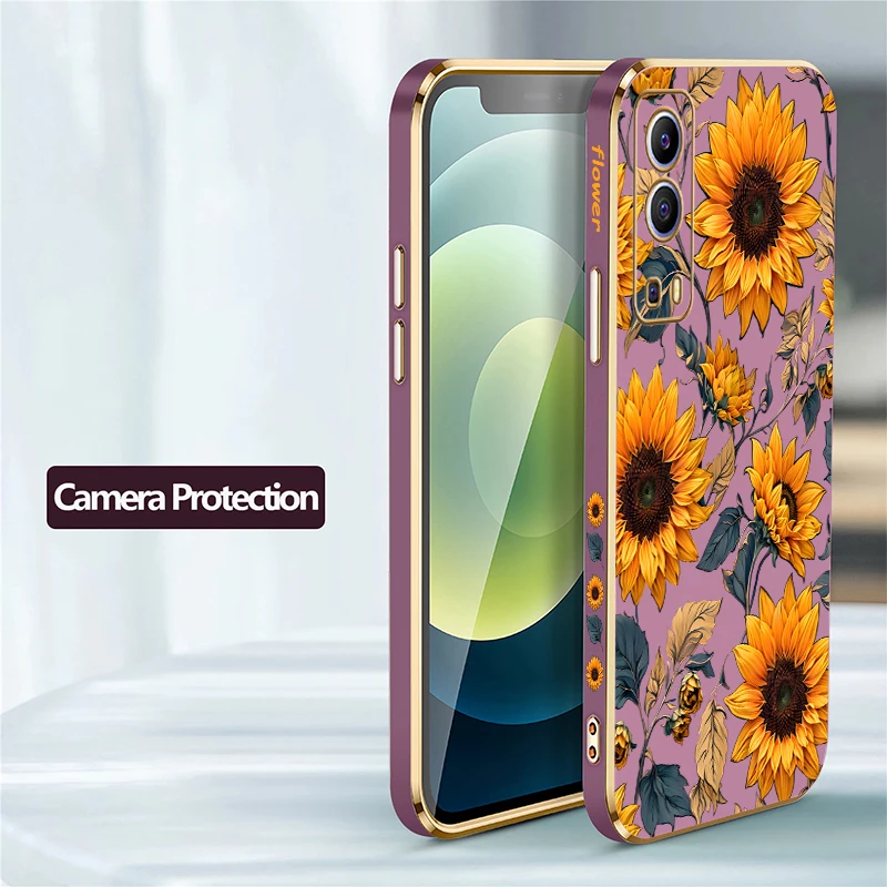 Силиконовый чехол с подсолнухом для Vivo Y100 Y95 Y93 Y91C Y91i Y85A Y81 Y79 Y78 Y77E Y77 Y76S Y75 Y74S Y73 Y72 Y71