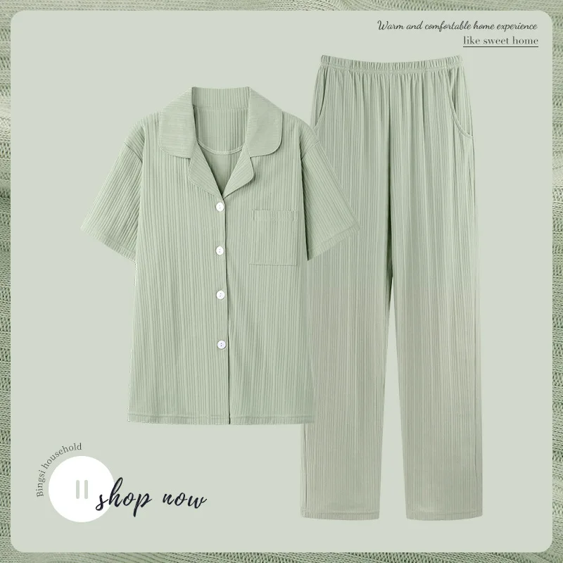 Summer Sleepwear for Women Thin Section Cool Cotton Pajamas Soft and Casual  Short-sleeved Trousers Sweet and Simple Home Suit