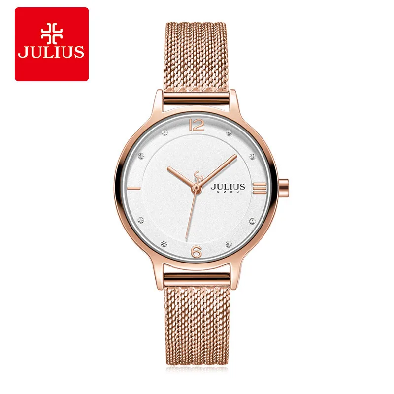 JULIUS Best Selling Classic Mesh Belt White Dial Simple Waterproof Quartz Watch for Women Alloy Gold Watch Case Diamond Watches enlarge