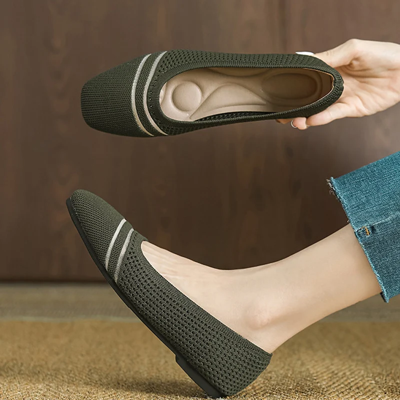 Женские туфли на плоской подошве дышащие повседневные удобные вязаные с