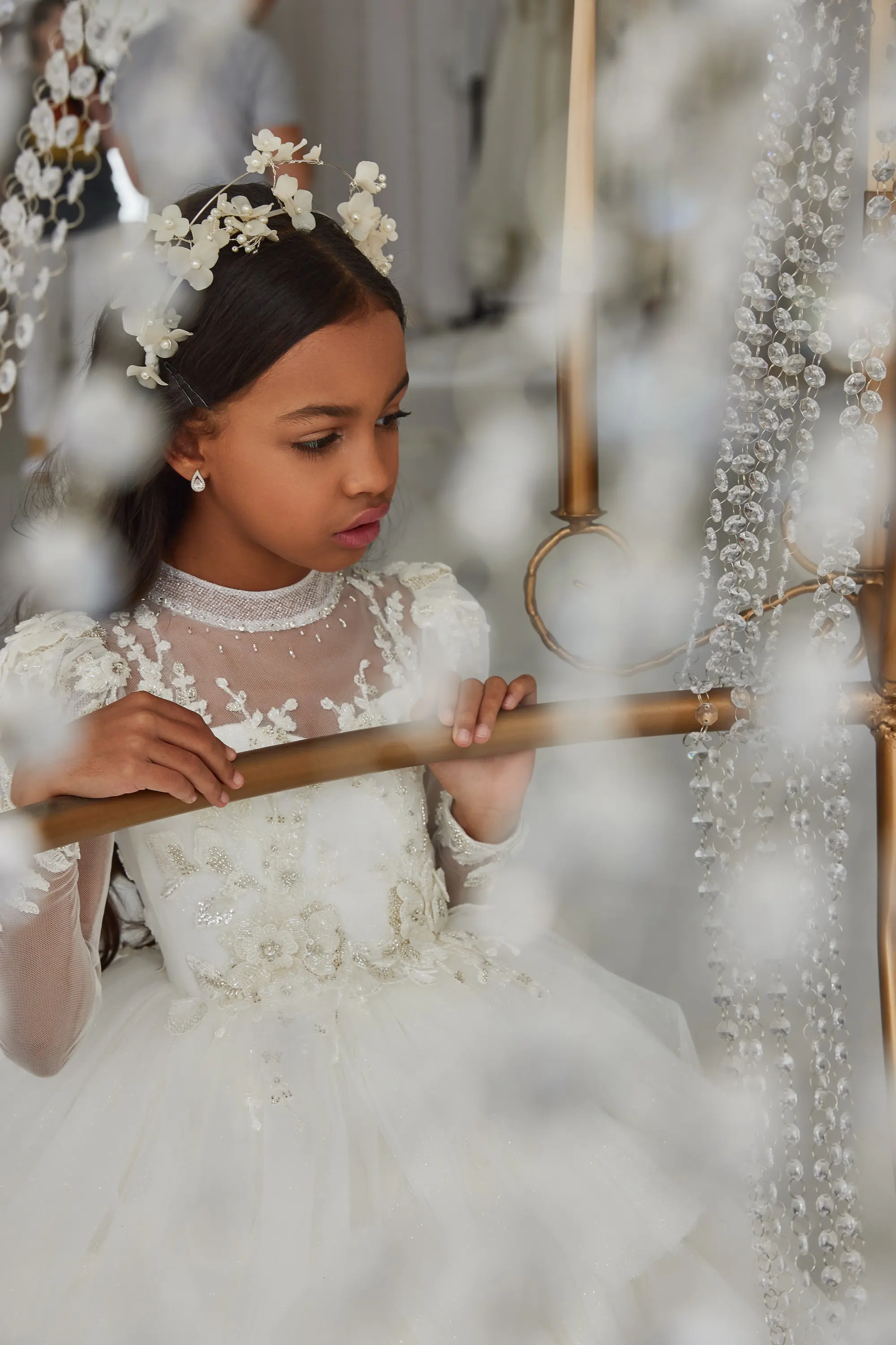 Блестящее тюлевое кружевное платье с цветочным узором для девочек пышное