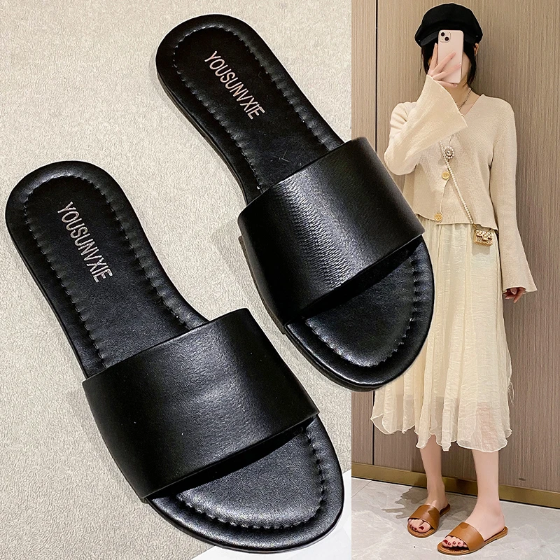

Classic Retro Slippers Woman Slides Casual Square Low Heels Shoes Woman Solid Summer Slippers Plus Size Zapatos De Mujer