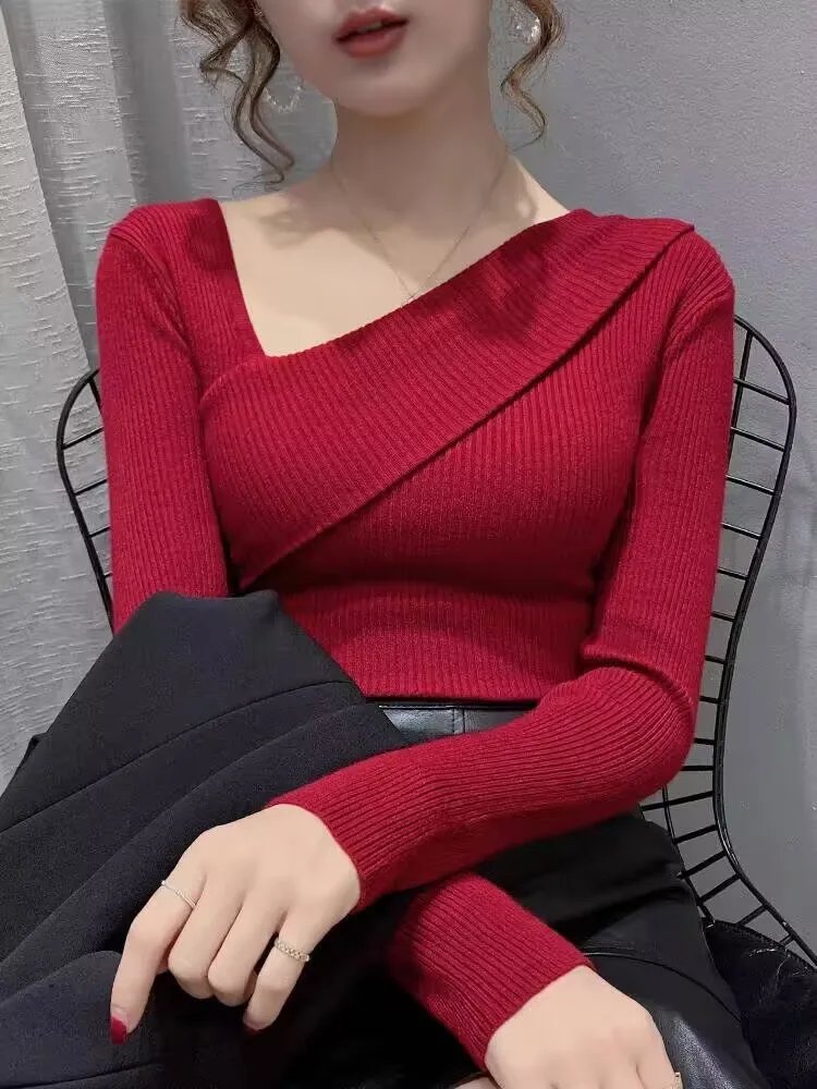 Корейская версия асимметричная блузка женская футболка осень-зима с длинным