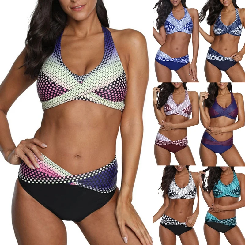 

ASDS-Women's Fashion Sexy Gathered Bikini 2-Piece Halter Split Swimsuit