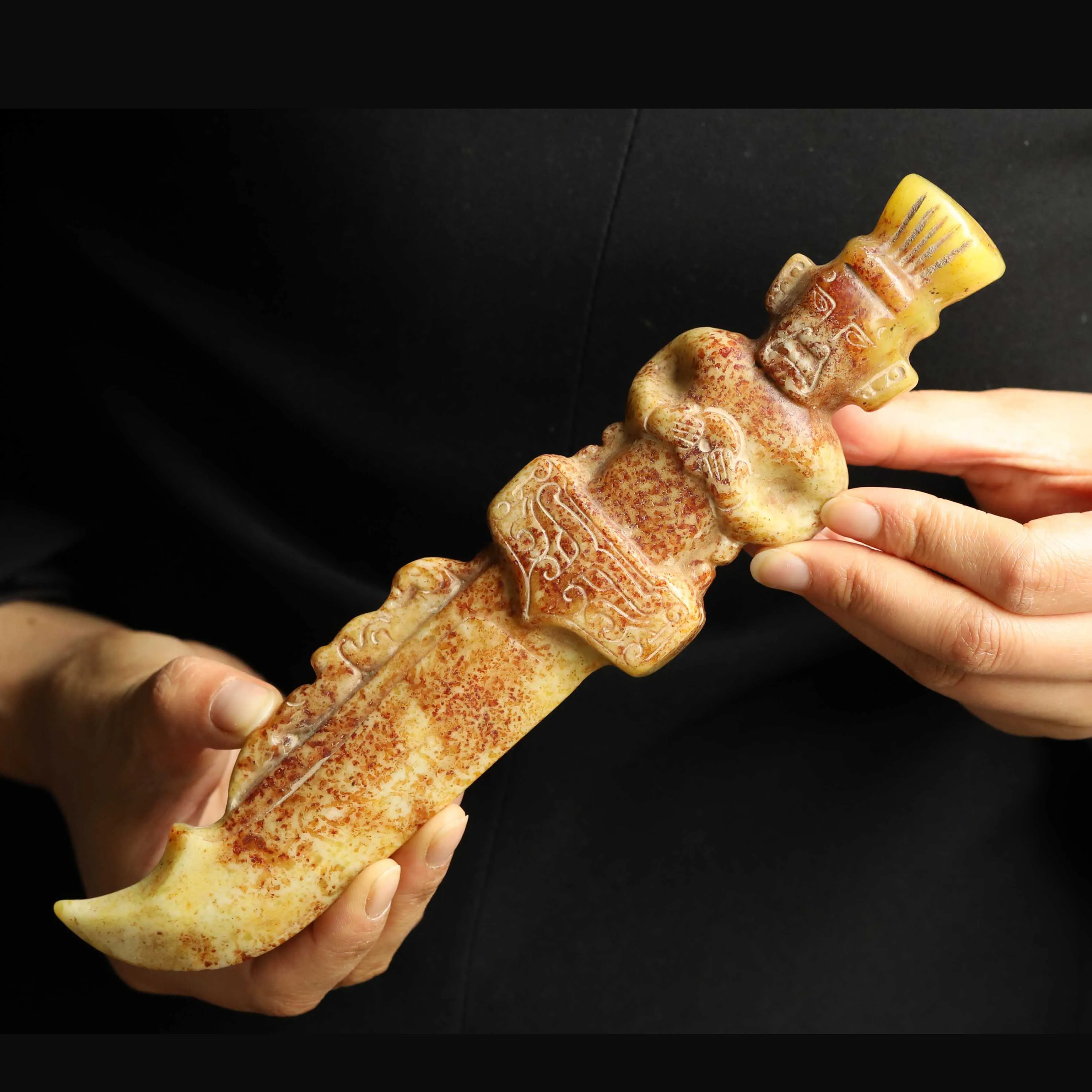 

Old China Natural Jade Hand Carved statue of dragon axe sword x