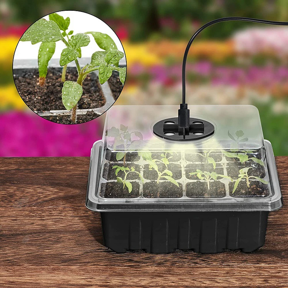 

5pcs 12 Holes Seed Starter Trays with Grow LED Light Nursery Pot Seeding Tray Seed Grow Planter Flowerpots Gardening Tools