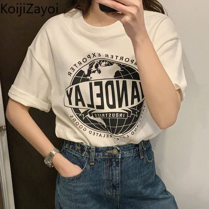 

Koijizayoi Casual Loose Women Print Tshirt Short Sleeves O Neck Summer Tees Tops Fashion Lady Chic Korean T-shirts Dropshipping