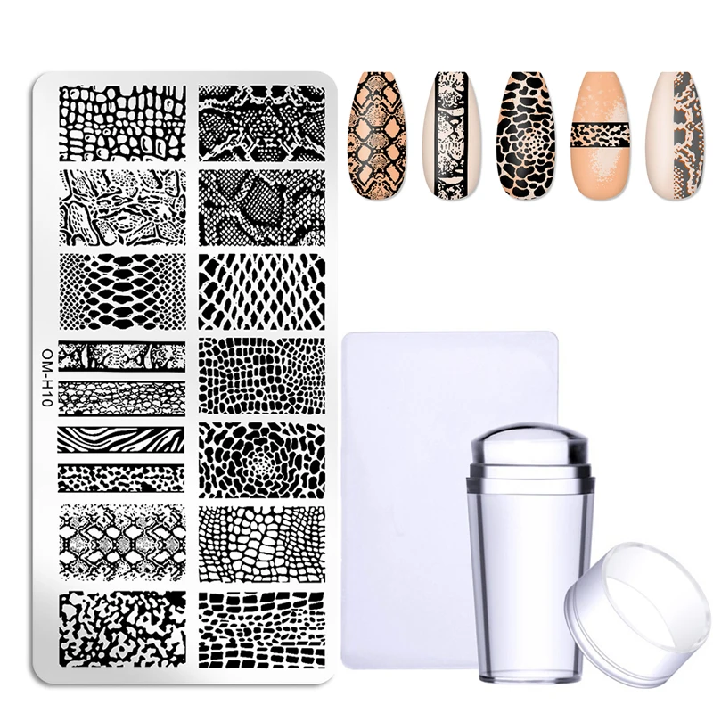 

Snake Leopard Nail Art Stamping Plates Scraper Stamper Set Leaves Flowers Love Heart Nail Plate Template Image Plate Stencil Kit