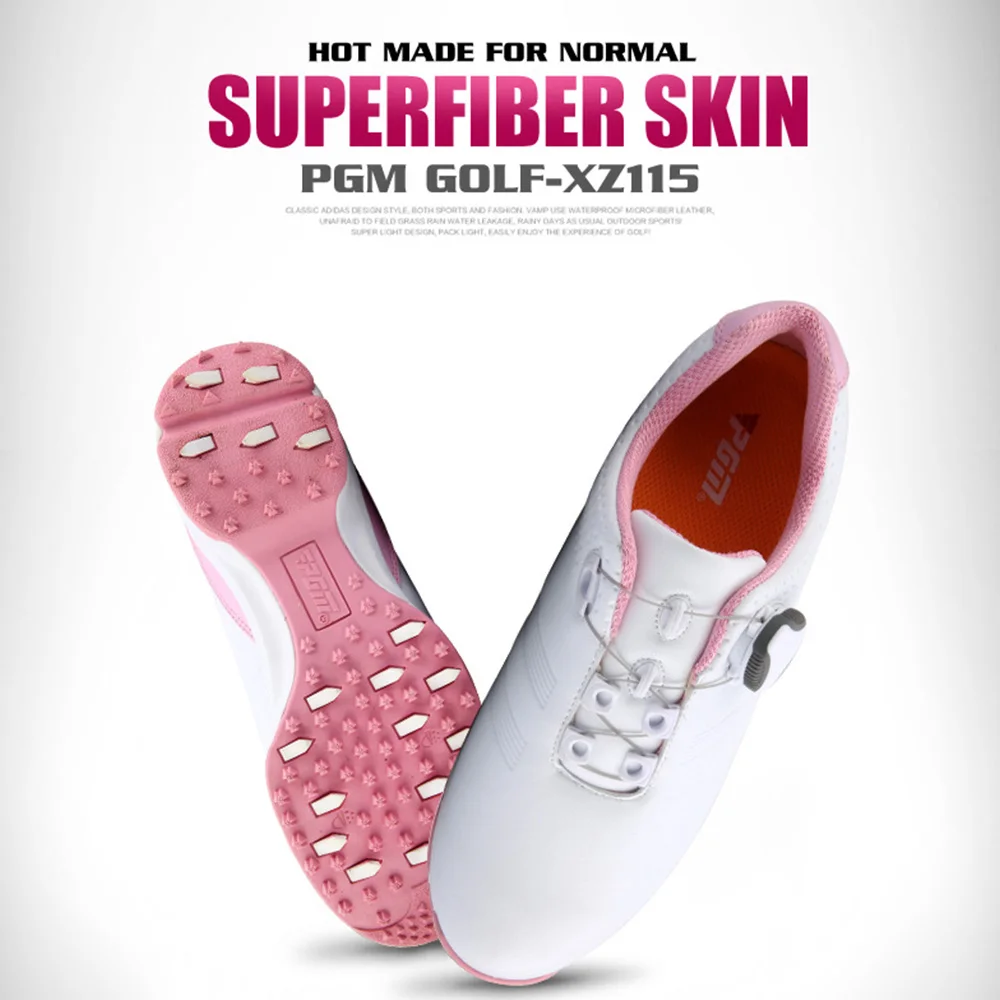 PGM Ladies Breathable Golf Shoes Breathable Rotating Buckle Sneakers Women Quick Lacing Anti-slip Spikes Waterproof Ball Shoes