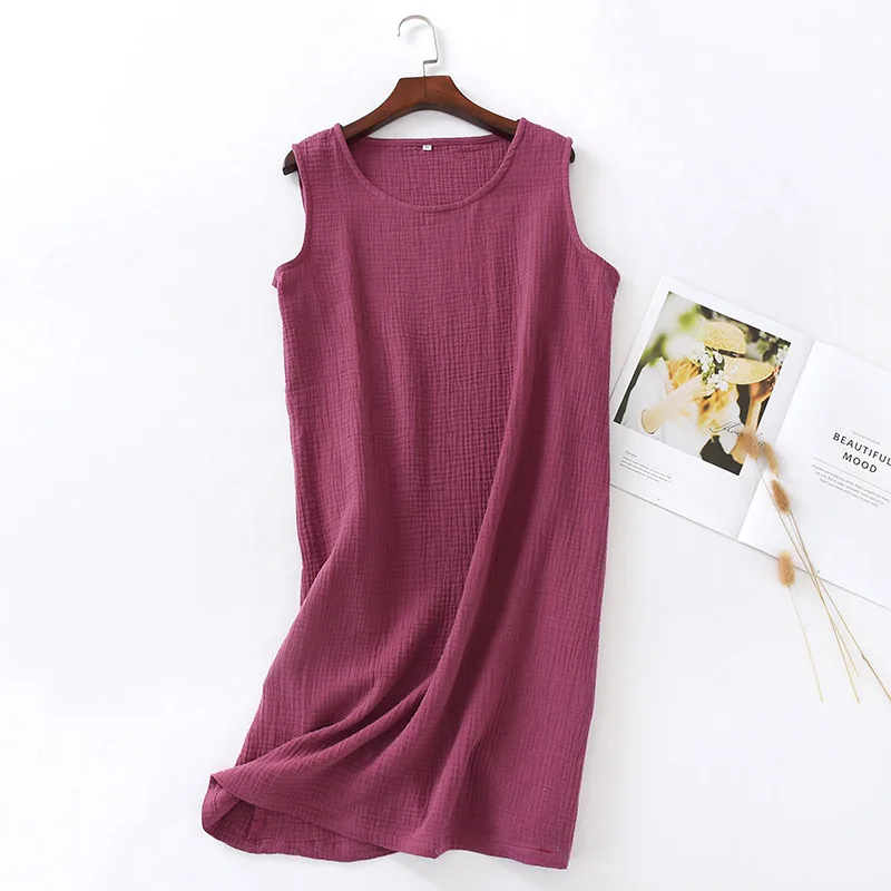Summer Women Cotton Vest Skirt Nightdress Mori Series Sleeveless Ladies Loose Crepe Pullover Nightgown Women Sleep Wear Sexy